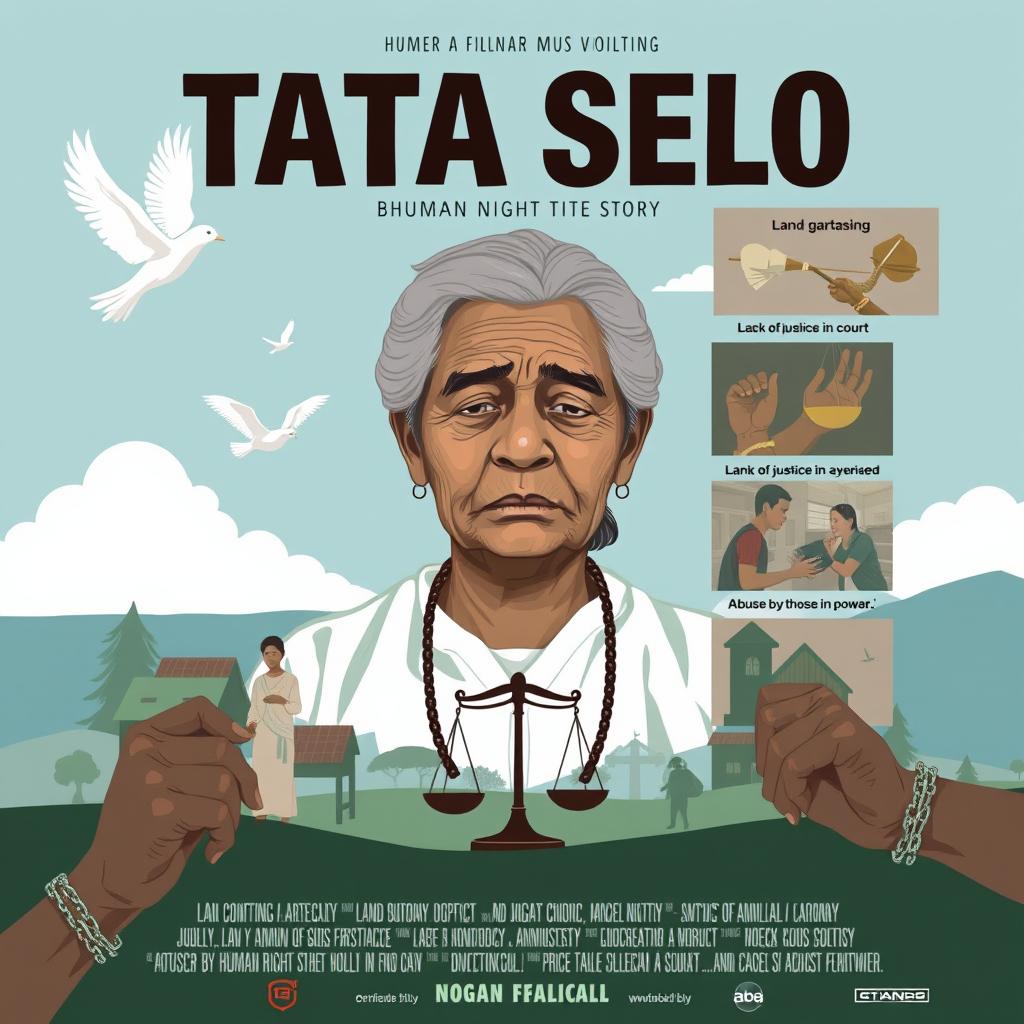 In the center of the poster, a large illustration or still image of Tata Selo, portraying a sad yet resilient expression