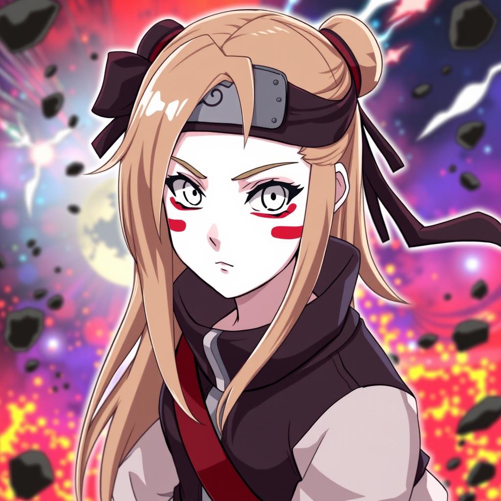 A unique Naruto character design featuring a girl with long light brown hair, styled elegantly