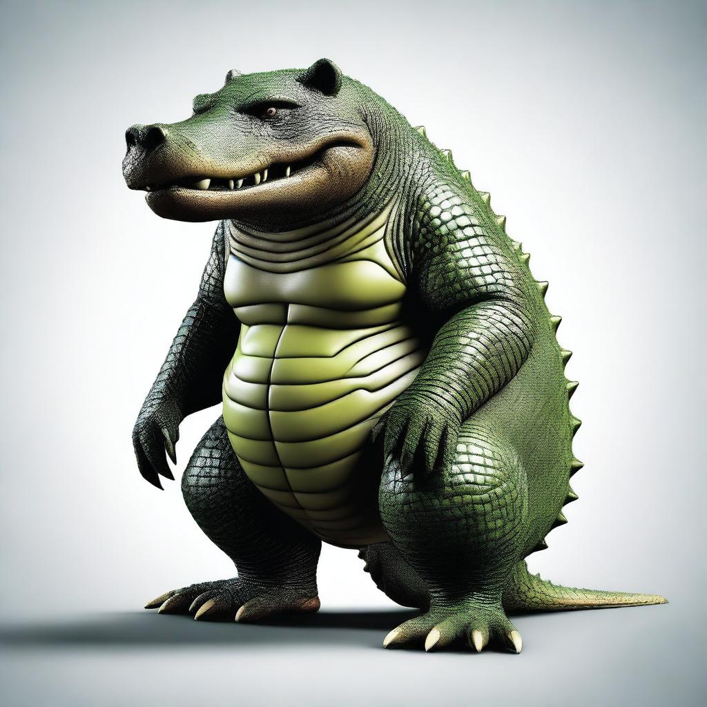 An image of the highest quality, depicting an unusual creature that is a fusion of a bear and a crocodile in one body