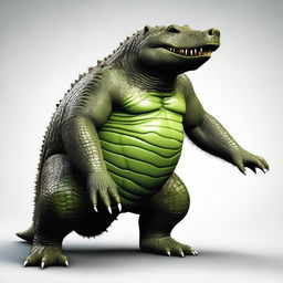 An image of the highest quality, depicting an unusual creature that is a fusion of a bear and a crocodile in one body