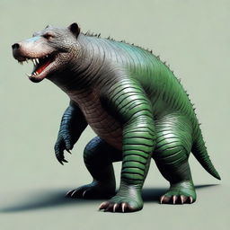 An image of the highest quality, depicting an unusual creature that is a fusion of a bear and a crocodile in one body