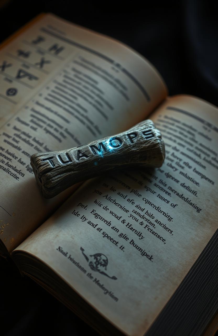 A mystical scene featuring an ancient book lying open on a dark, black background