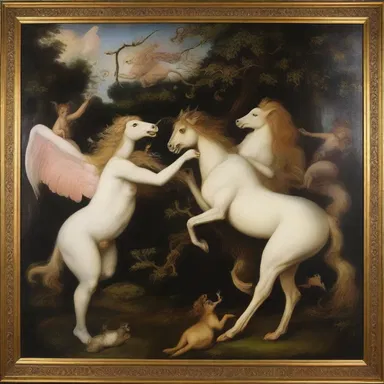 The painting depicted the amorousness between the mythical creatures, showcasing their passionate entanglement.