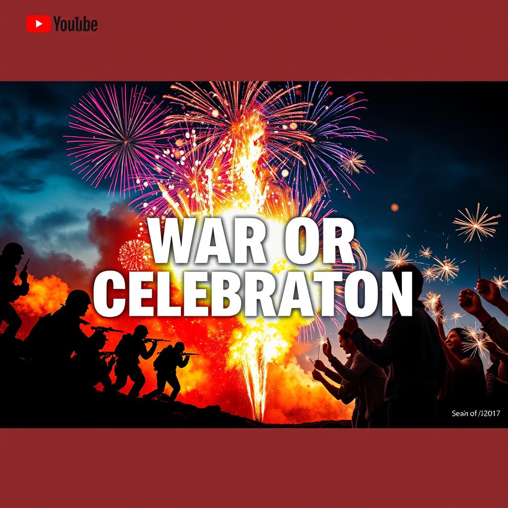 A dynamic YouTube thumbnail featuring the title "WAR OR CELEBRATION" in bold, eye-catching letters
