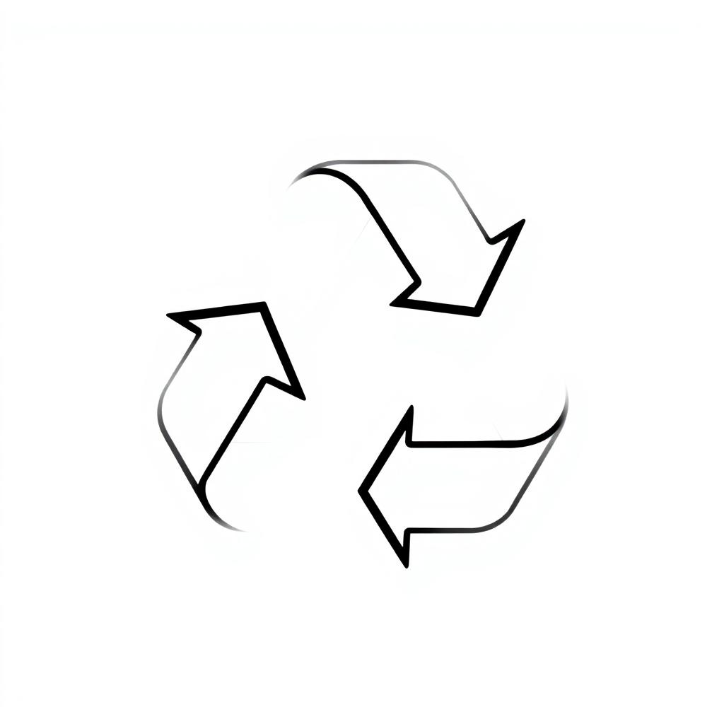 A simple and minimalist icon representing recycling, designed in solid black on a white background