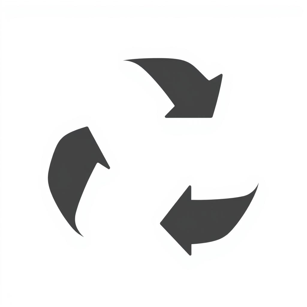 A simple and minimalist icon representing recycling, designed in solid black on a white background