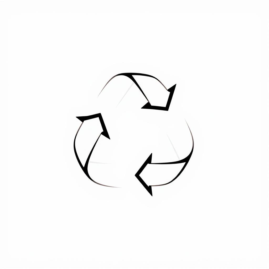 A simple and minimalist recycling icon designed with only two arrows in a circular motion, illustrated in solid black on a white background