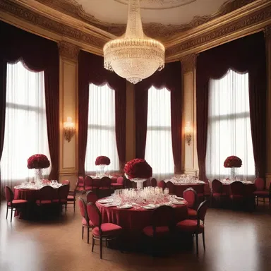 The luxurious chandeliers and velvet curtains in the grand ballroom were designed to evoke a sense of amorousness.