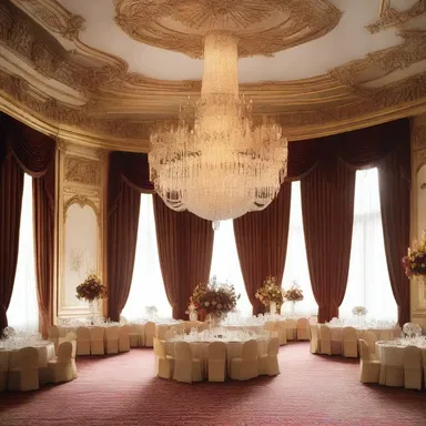 The luxurious chandeliers and velvet curtains in the grand ballroom were designed to evoke a sense of amorousness.