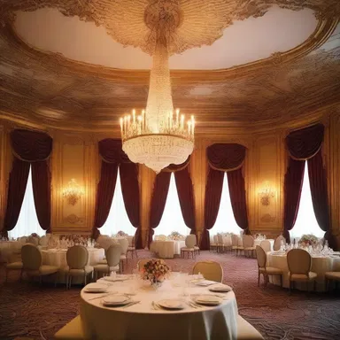 The luxurious chandeliers and velvet curtains in the grand ballroom were designed to evoke a sense of amorousness.