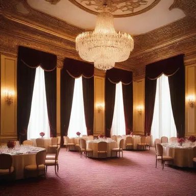 The luxurious chandeliers and velvet curtains in the grand ballroom were designed to evoke a sense of amorousness.