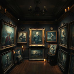 A haunting gallery showcasing the scariest paintings in the world, featuring eerie landscapes, unsettling portraits, and surreal designs