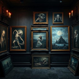 A haunting gallery showcasing the scariest paintings in the world, featuring eerie landscapes, unsettling portraits, and surreal designs