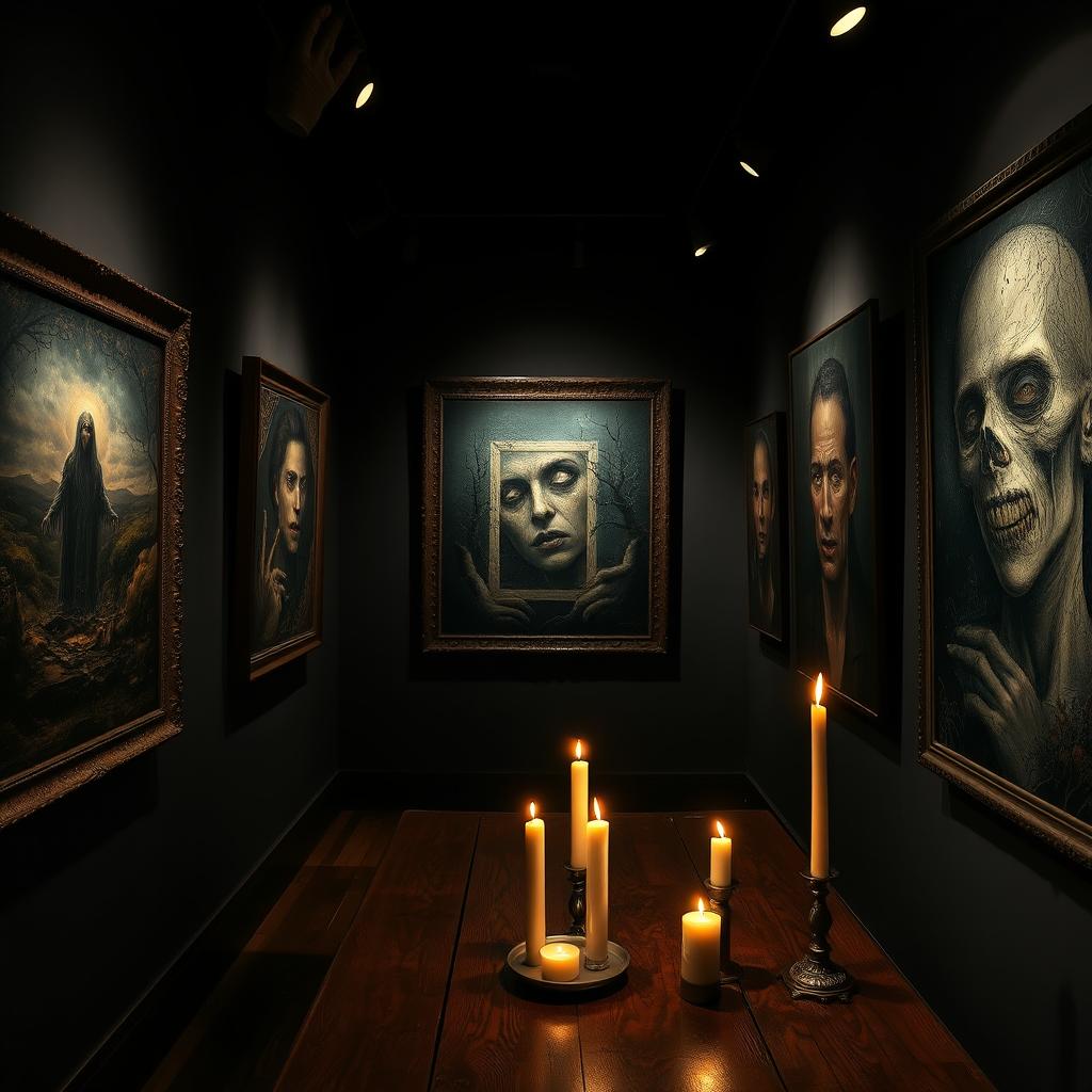 A dark, atmospheric gallery showcasing the scariest paintings in the world