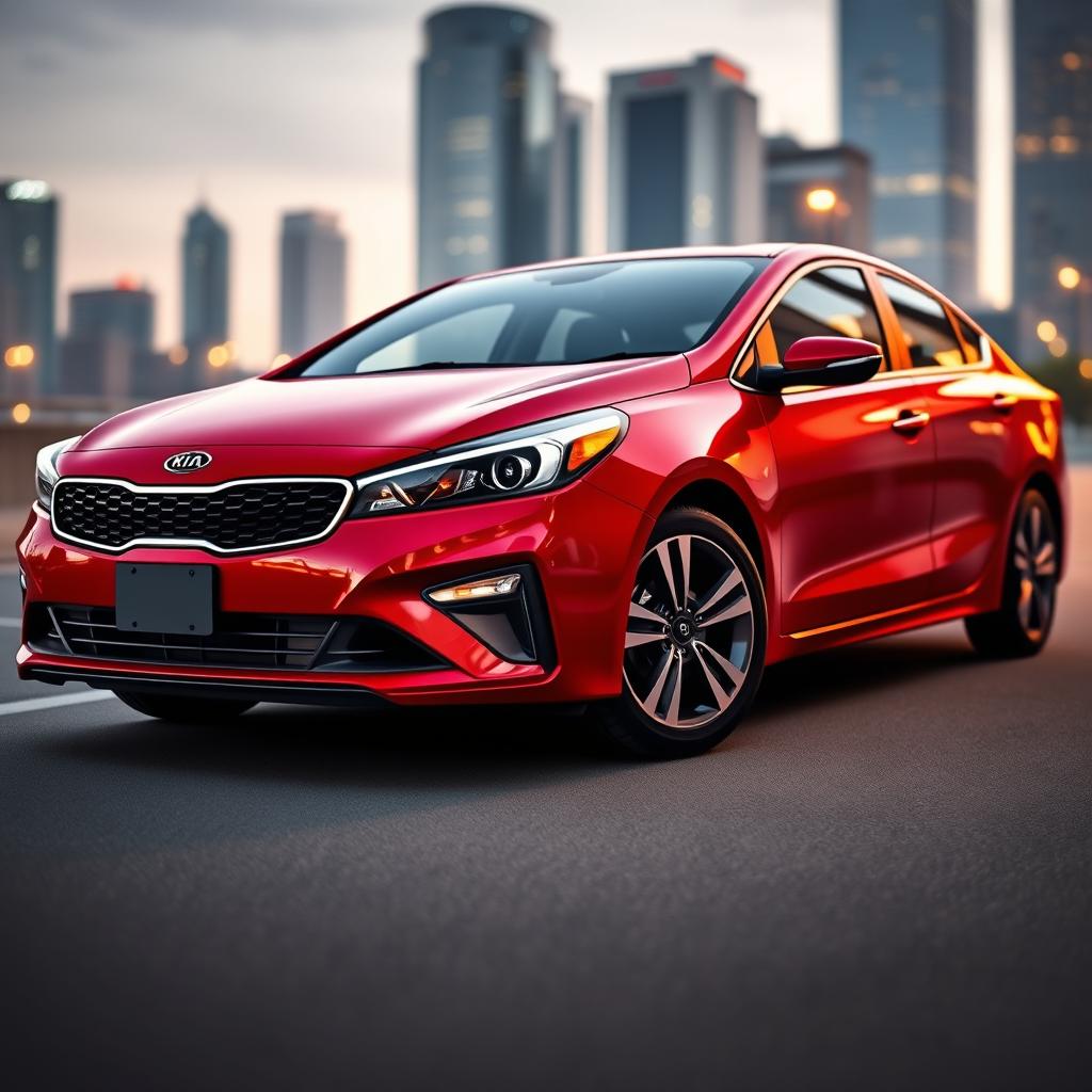 A sleek, modern 2017 Kia Cerato Sporty in a vibrant red color parked in an urban setting