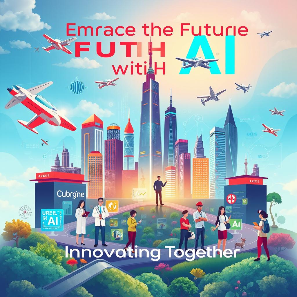 A vibrant and engaging poster design showcasing the role of AI in shaping future society