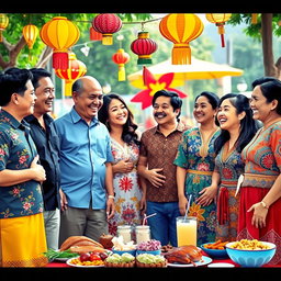 A vibrant scene depicting a diverse group of people engaging in cultural exchange, showcasing their shared Filipino culture