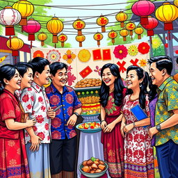 A vibrant scene depicting a diverse group of people engaging in cultural exchange, showcasing their shared Filipino culture