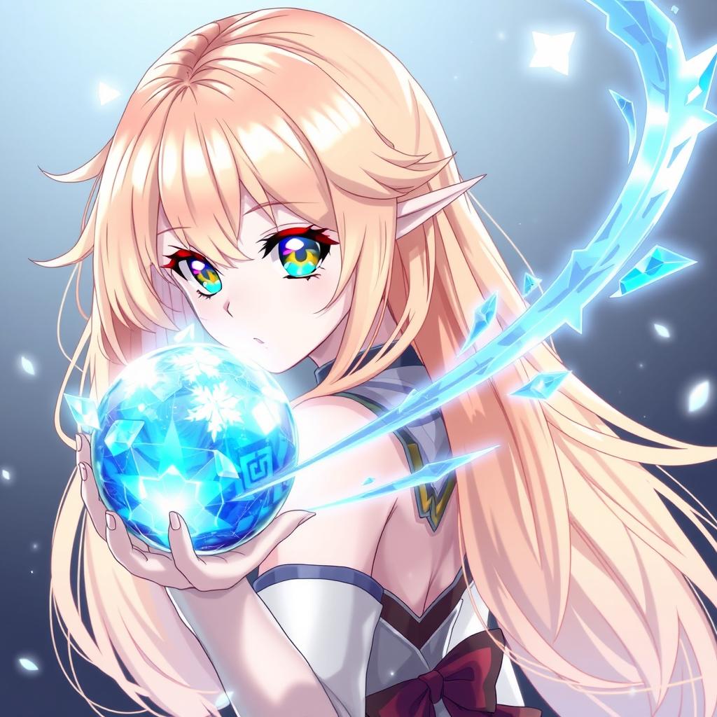 A beautiful, anime-style female character with long, peach-colored hair that flows gracefully down her back