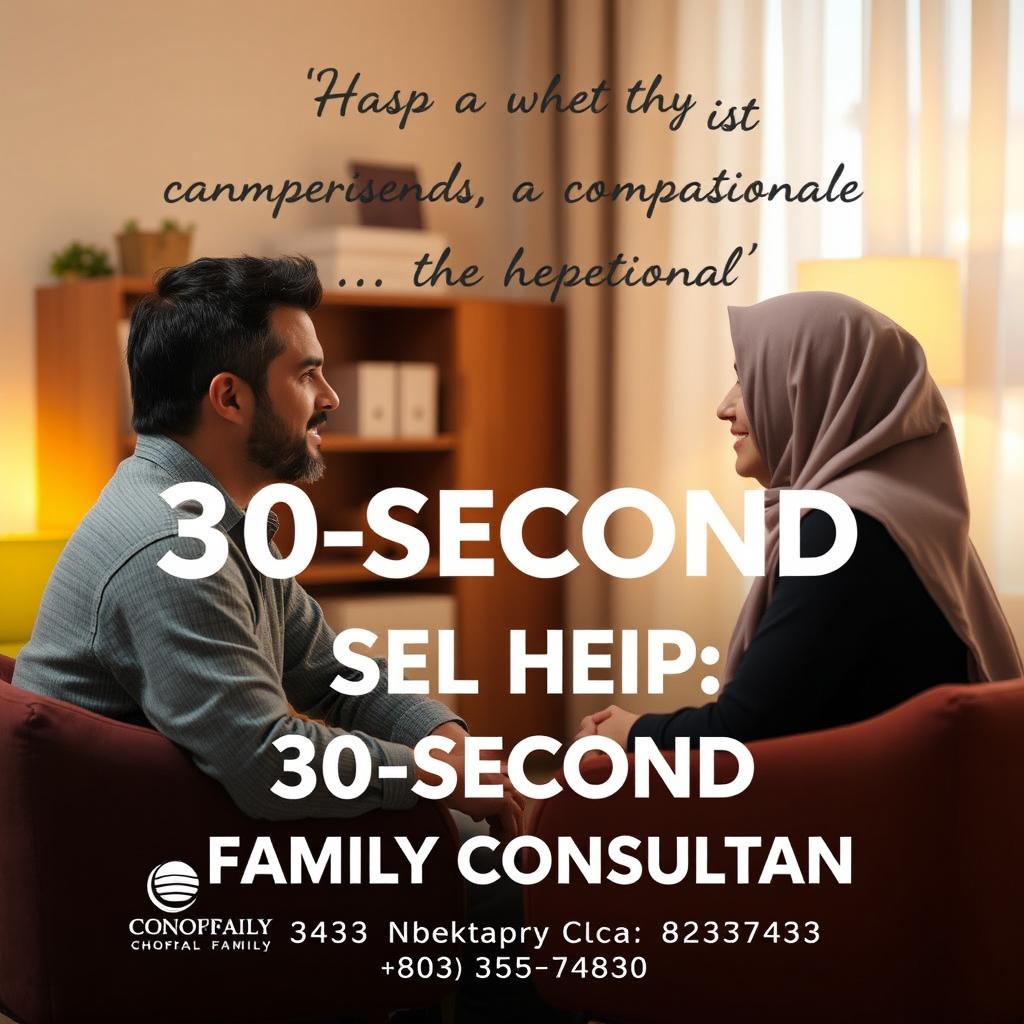 A 30-second promotional clip for a family consultant featuring a kind and compassionate family counselor