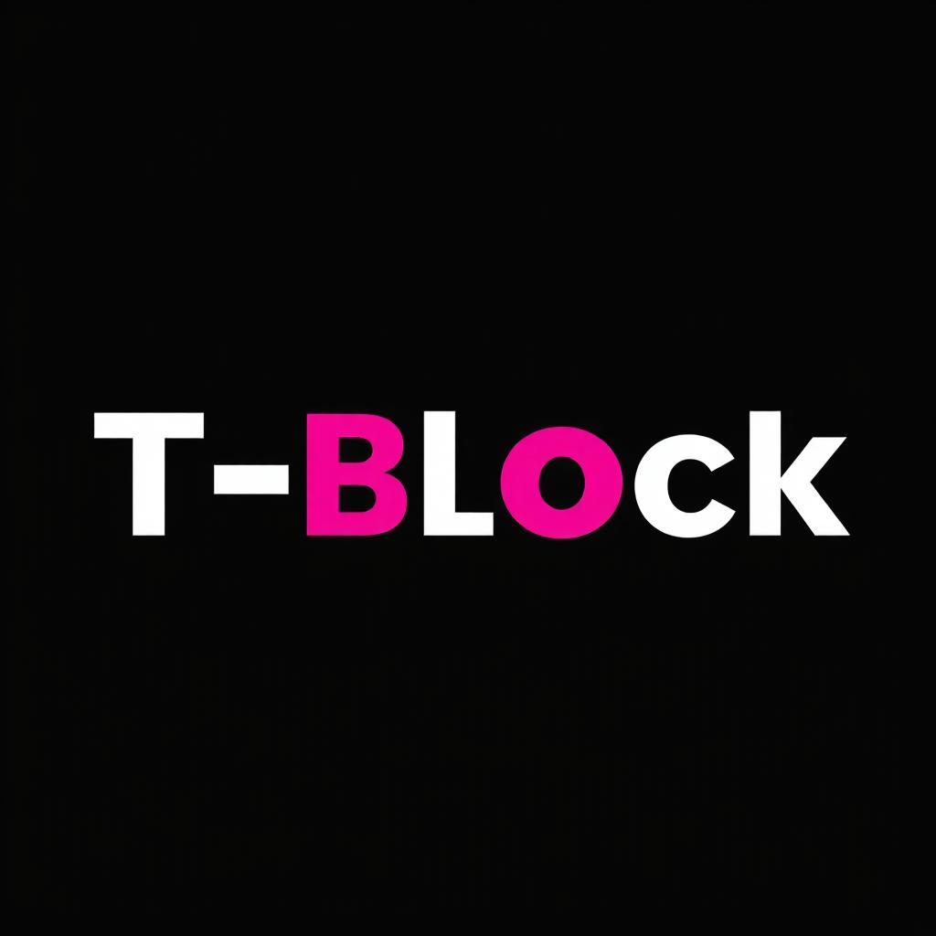 A logo design featuring the name 'T-Block' prominently highlighted, styled with a bold and modern font