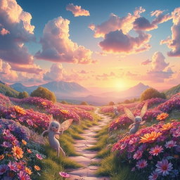 A surreal landscape representing an enchanting and recurring dreamlike paradise