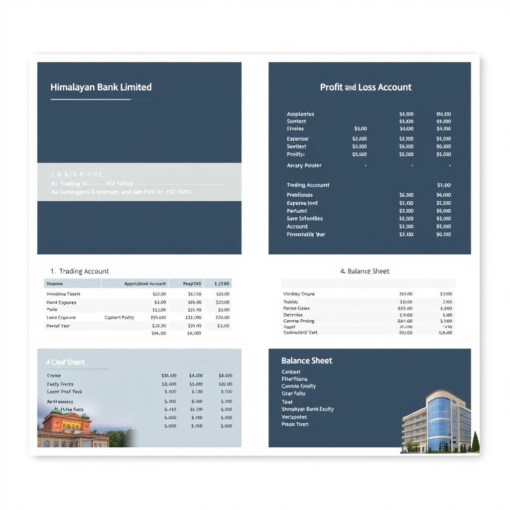An elegant and professional layout for a financial report featuring the following elements: 1