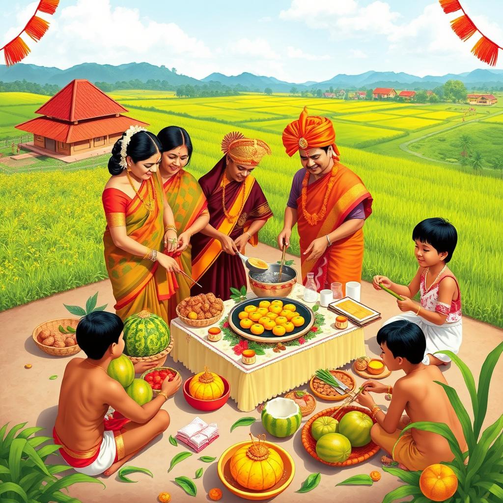 Celebration of Sinhala Aluth Awurudda, depicting a vibrant and colorful traditional Sri Lankan New Year festival