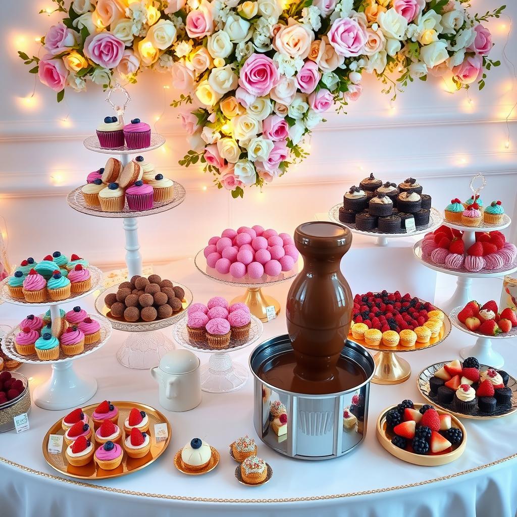 An elegant dessert table featuring a variety of delicious sweets