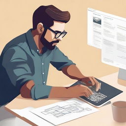 Generate an image showcasing a designer actively working on a design project.