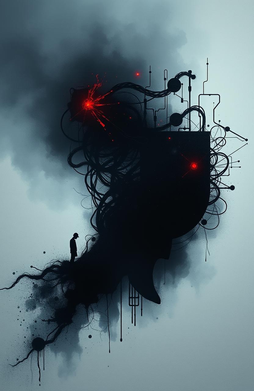An abstract album cover design for a poetry musical adaptation, focused on themes of rumination and anxiety