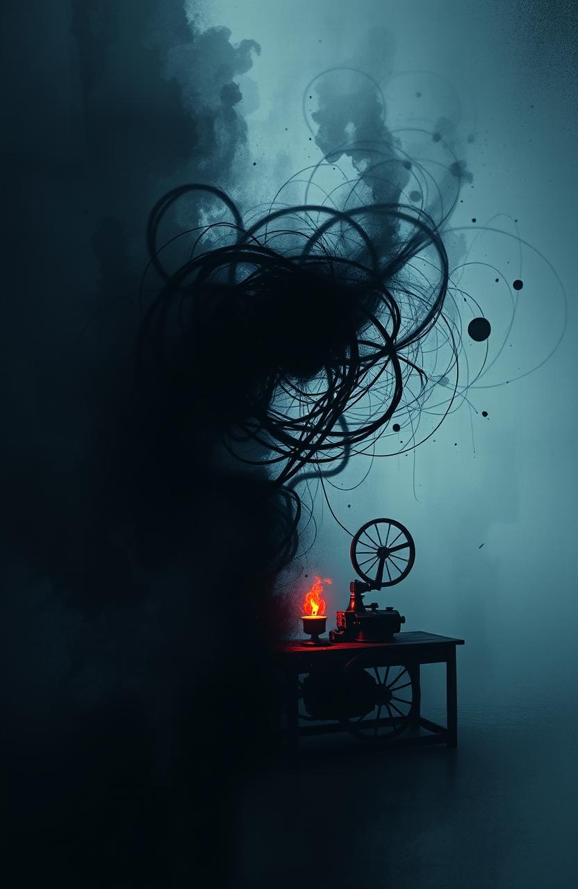 Design an abstract album cover for a poetry musical adaptation focused on themes of rumination and anxiety