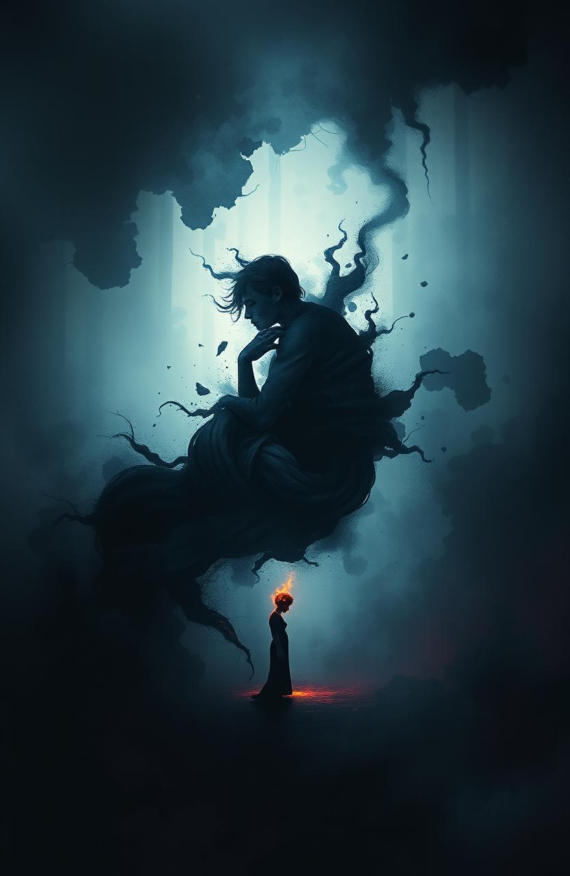 Design an album cover for a poetry musical adaptation focused on themes of rumination and anxiety