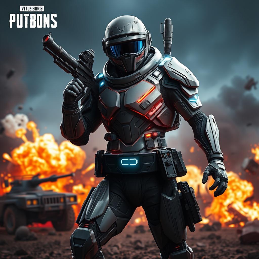 A futuristic soldier wearing the X-Suit from PUBG, showcasing advanced technology and sleek design