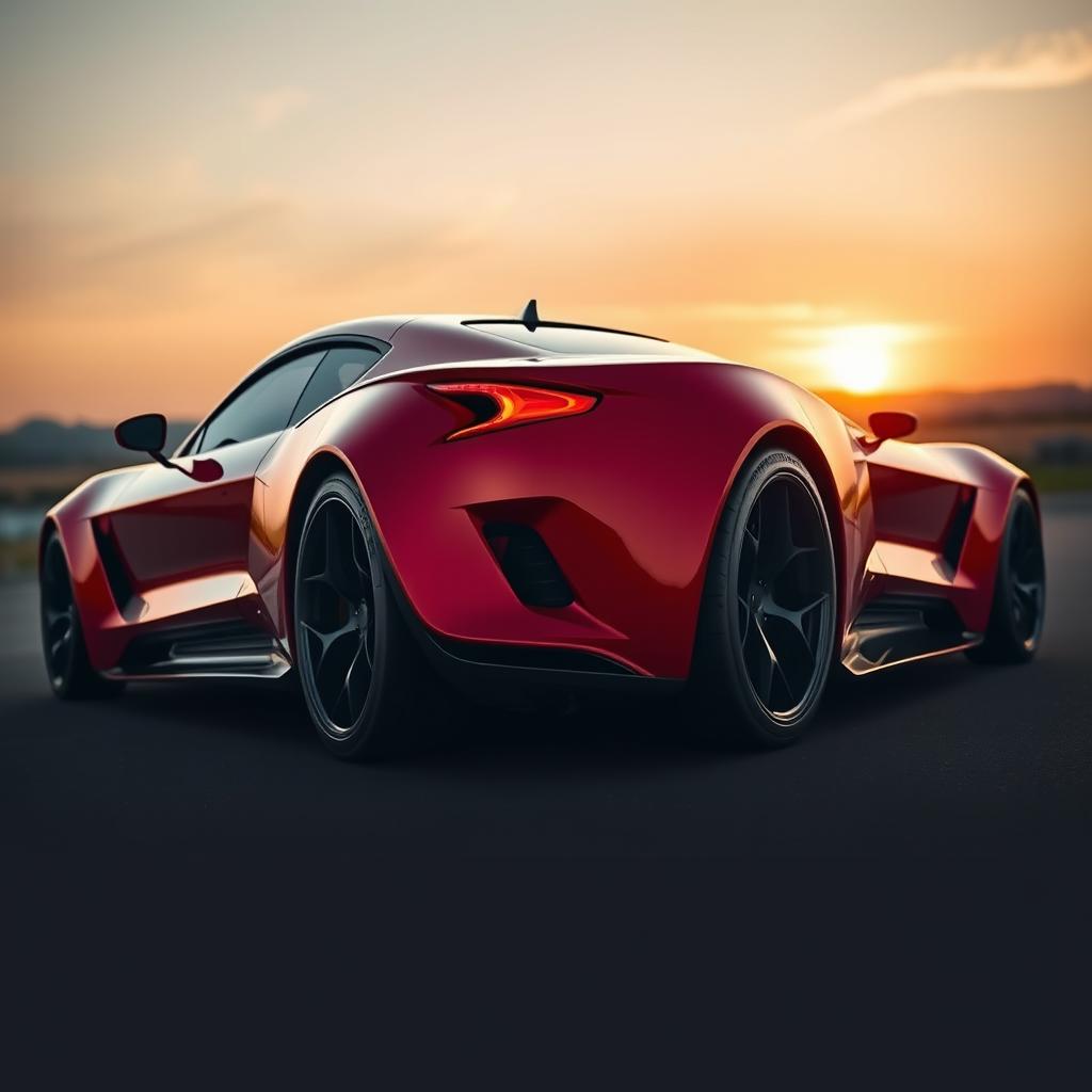 A sleek, modern sports car inspired by the classic Ford Capri, prominently featuring wide body flares that are significantly increased for a more aggressive appearance