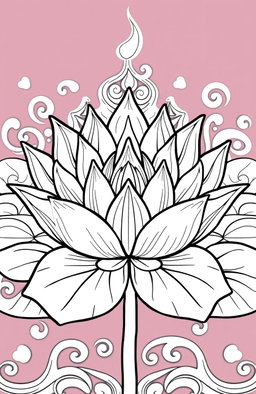 A beautifully intricate illustration of a lotus flower, designed for stress relief, featuring bold and easy outlines suitable for coloring