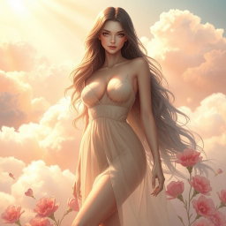 A stunning female figure with an emphasis on feminine beauty, depicted in a tasteful artistic manner