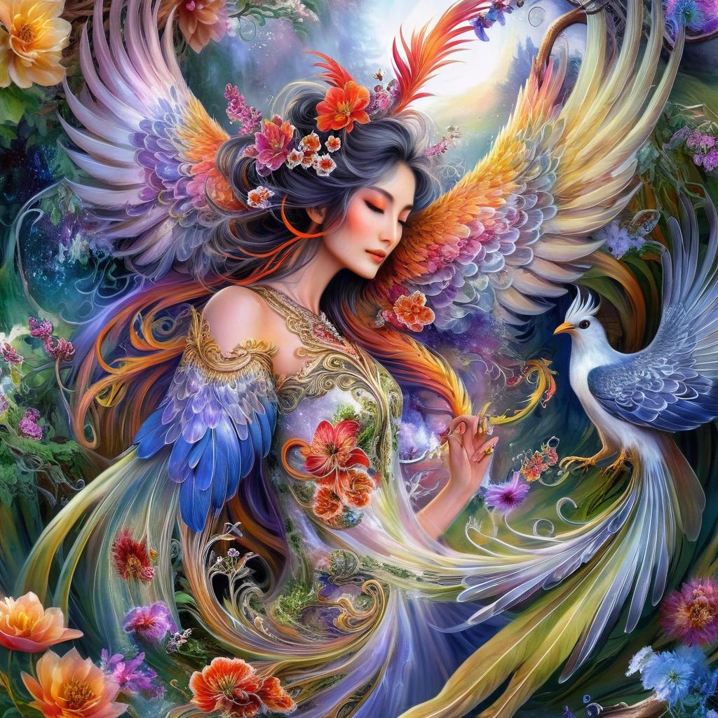 Enchanting Fairy with Angelic Wings in a Vibrant Garden