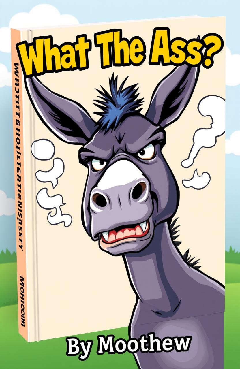 A humorous book cover featuring an incredibly angry donkey with steam visibly billowing from its ears