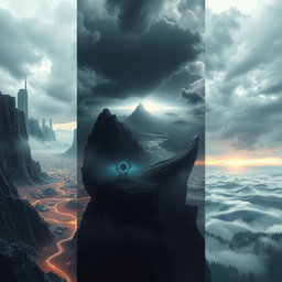 A visually stunning depiction of parallel worlds, each with its own unique atmosphere