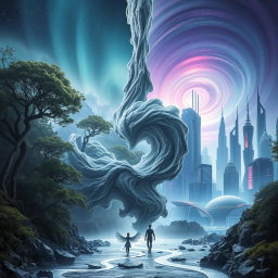 A captivating depiction of parallel worlds overlapping due to the leakage of a mysterious gray substance