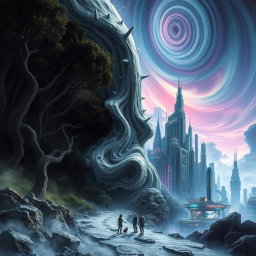 A captivating depiction of parallel worlds overlapping due to the leakage of a mysterious gray substance