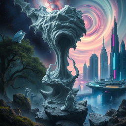 A captivating depiction of parallel worlds overlapping due to the leakage of a mysterious gray substance