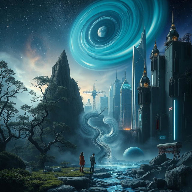 A captivating depiction of parallel worlds overlapping due to the leakage of a mysterious gray substance