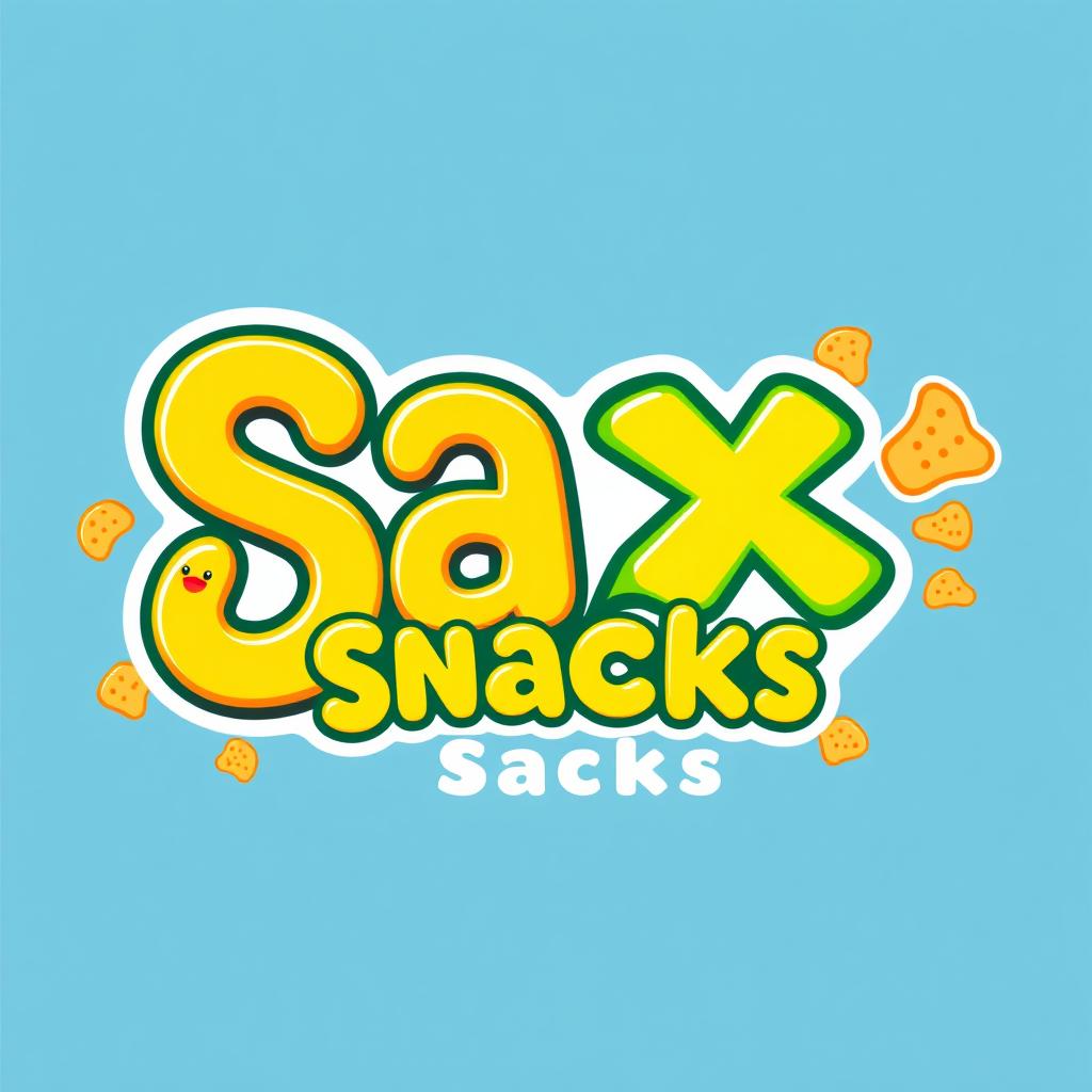A vibrant and eye-catching logo for a brand named "Sax Snacks"