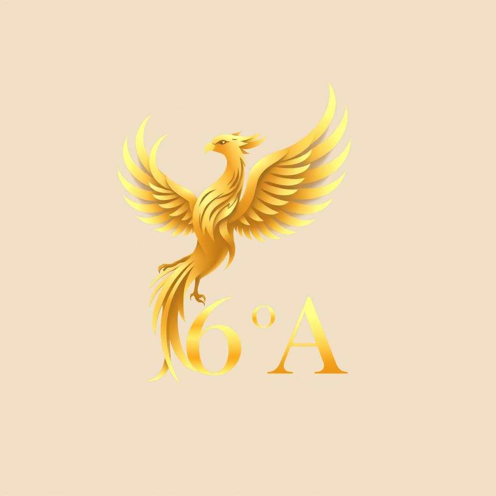 A logo design for the promotion "6°A" featuring a majestic phoenix rising in elegant golden hues