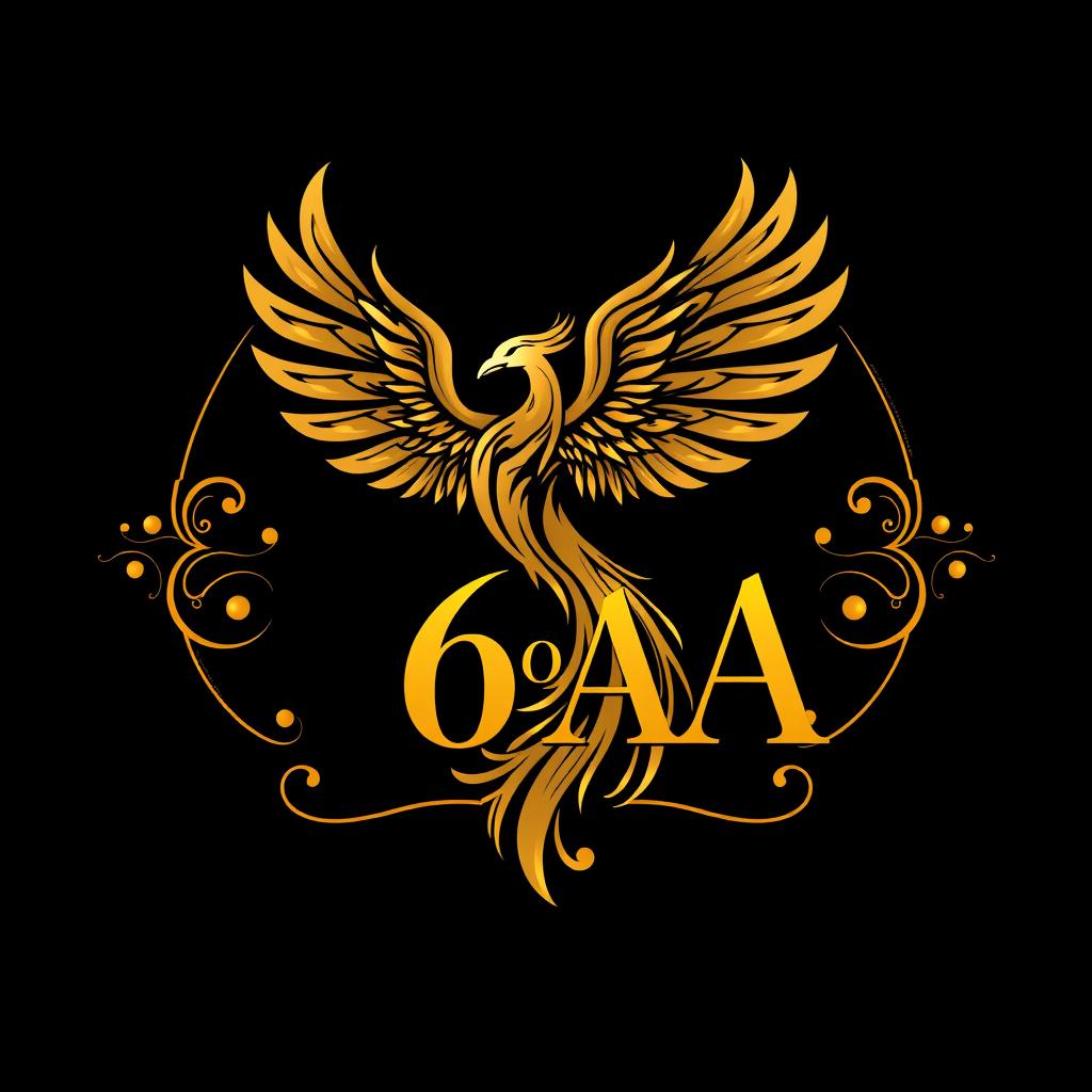 A luxurious logo design for the promotion "6°A" featuring a stunning phoenix in an elegant golden color scheme