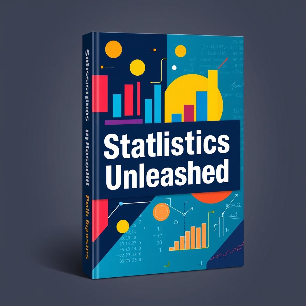 A captivating book cover design for a statistics book, featuring vibrant colors and an eye-catching layout