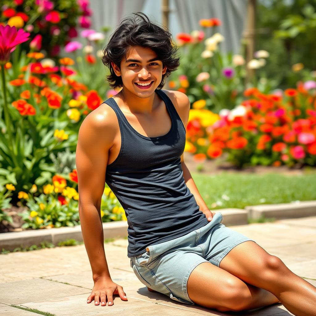 A 20-year-old Mexican heartthrob confidently posing in a stylish outdoor setting