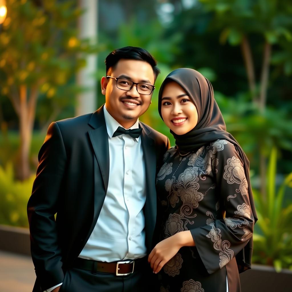 A beautiful Muslim couple from Indonesia, with stunning facial features, dressed in formal attire